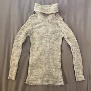 Handknit Heather Gray Ribbed Wool Turtleneck